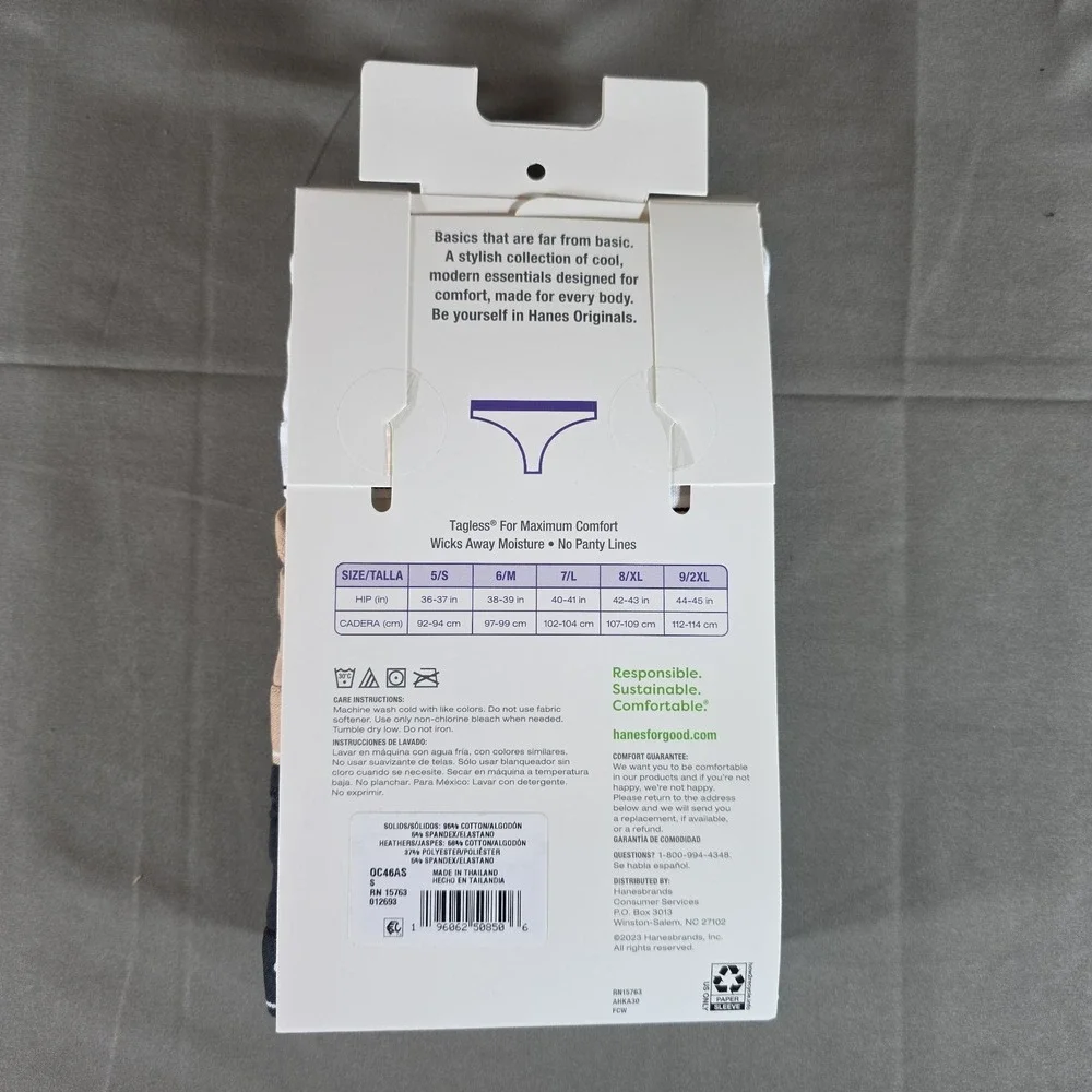 Hanes Women's Originals Cotton Stretch Thongs 6 Pack - Size 5 S Small